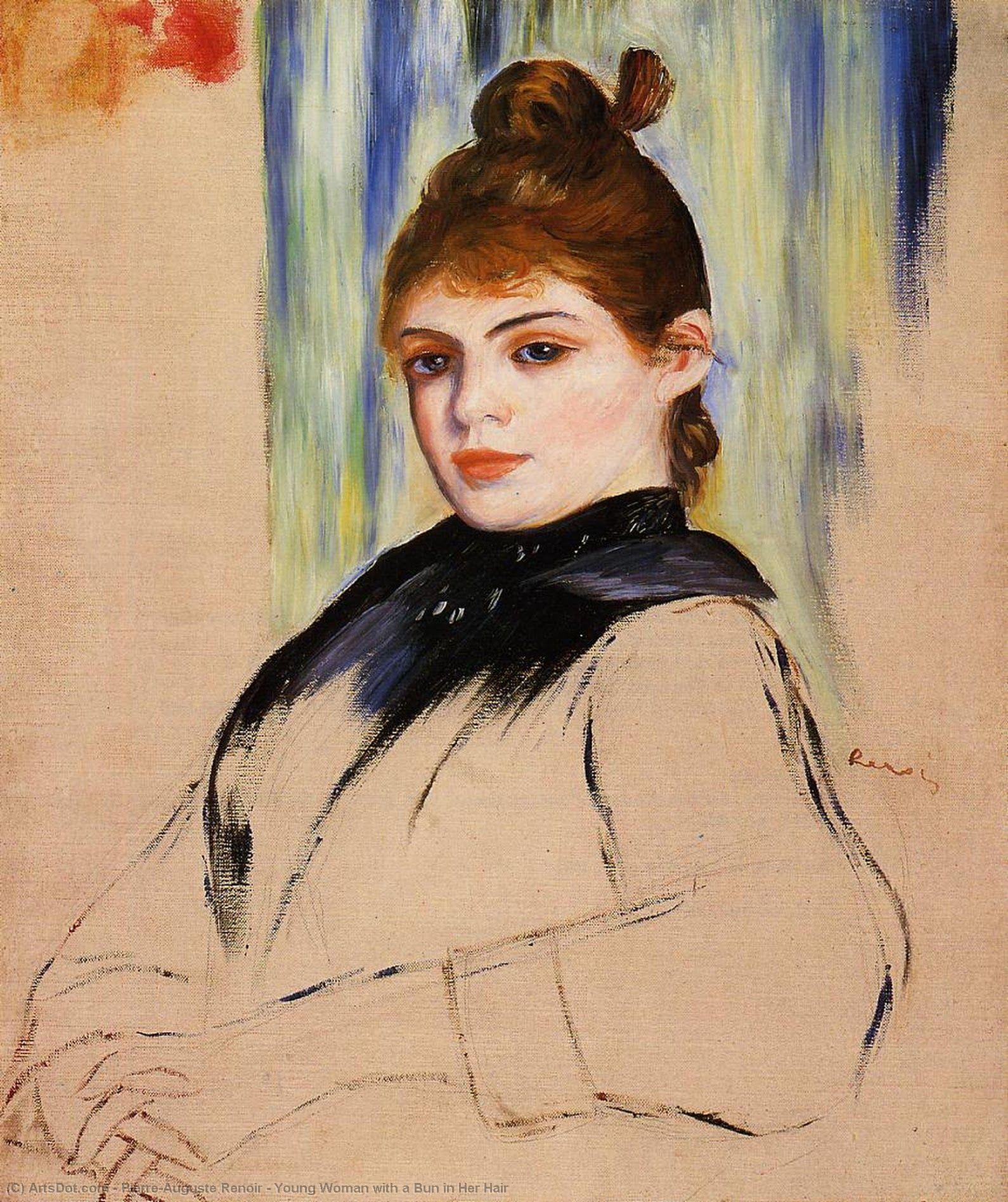 Joven Mujer Con Un Moño En Su Cabello — Pierre-auguste Renoir