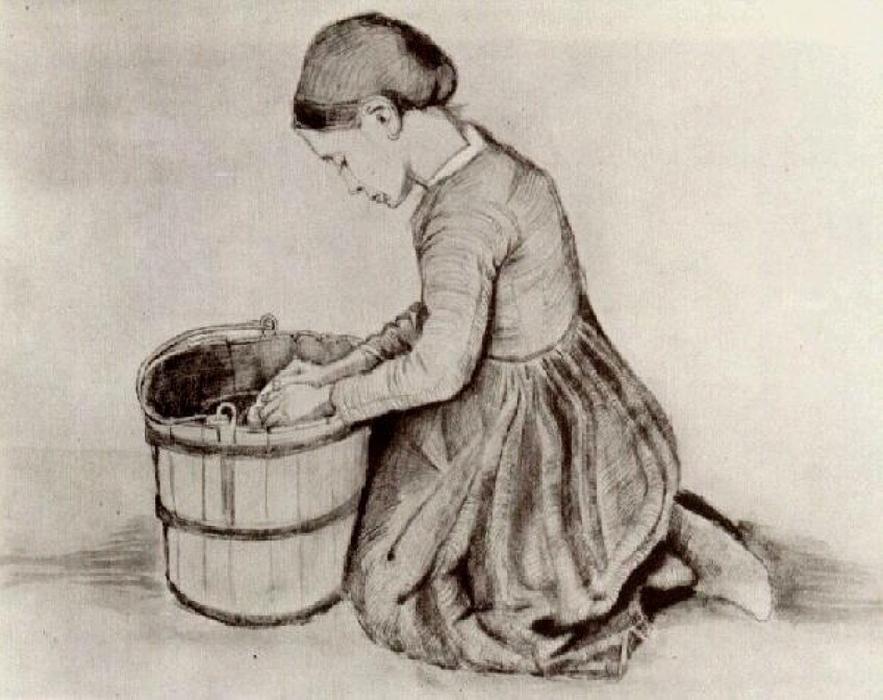 Niña Arrodillada Frente A Un Cubo — Vincent Willem Van Gogh
