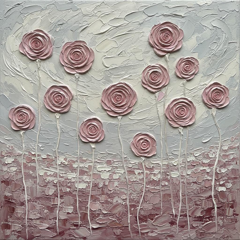 Ephemeral Rose Petals In Sculptural Impasto: A Monochromatic Study Of Timeless Serenity — David Moreau