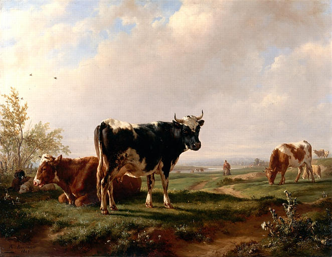 Vaches Et Moutons Dans Un Pâturage — Jacques Raymond Brascassat