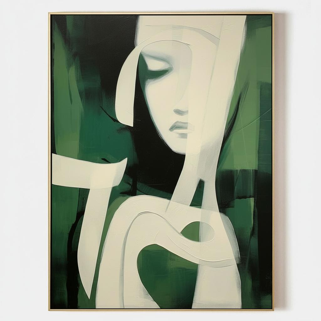 Ethereal Silhouettes In Forest Green And Ivory: A Singular Meditative Masterpiece — Laurent Fabre