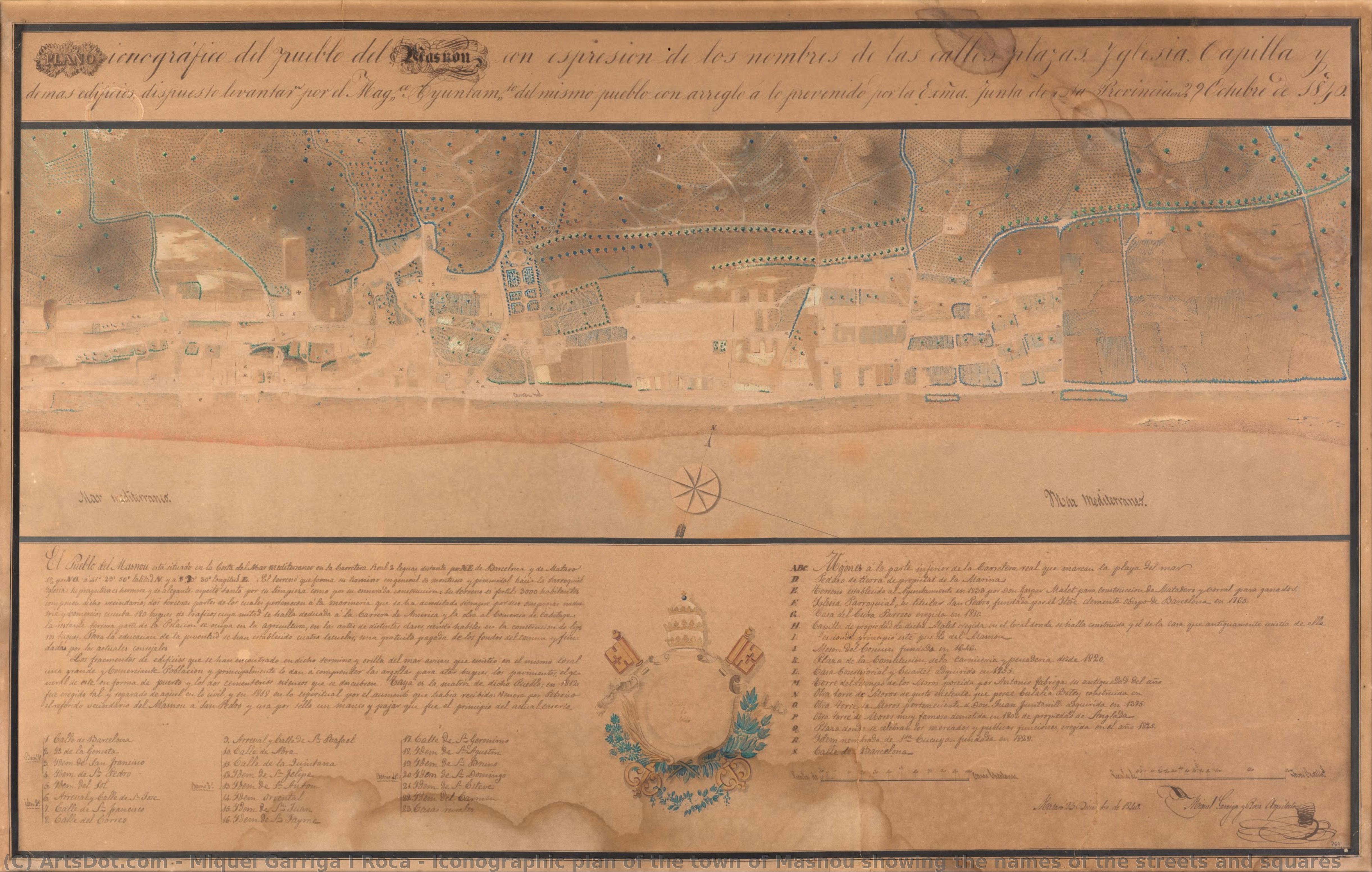 Iconographic Plan Of The Town Of Masnou Showing The Names Of The Streets And Squares — Miquel Garriga I Roca