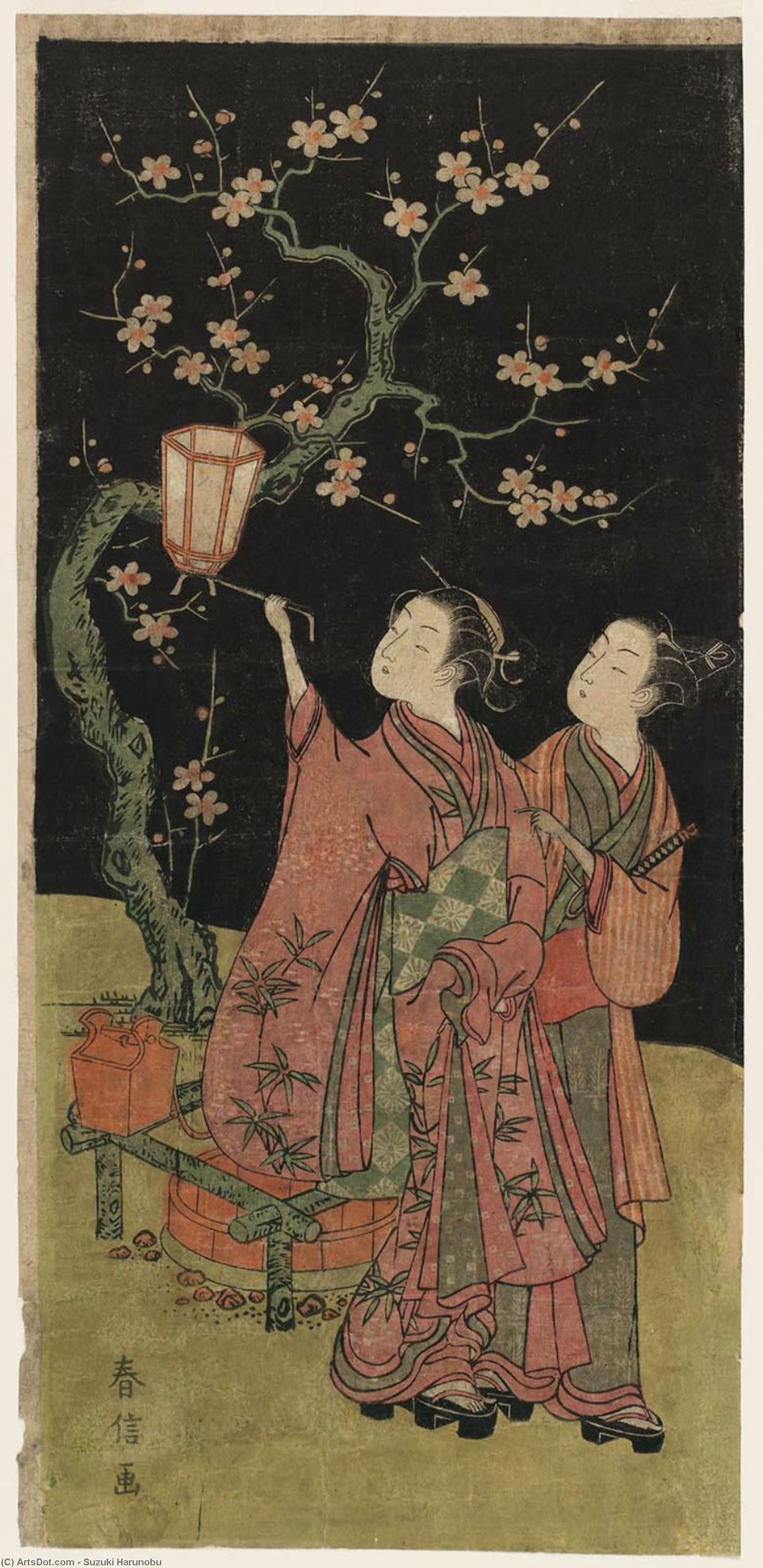 Couple Beside A Plum Tree At Night — Suzuki Harunobu