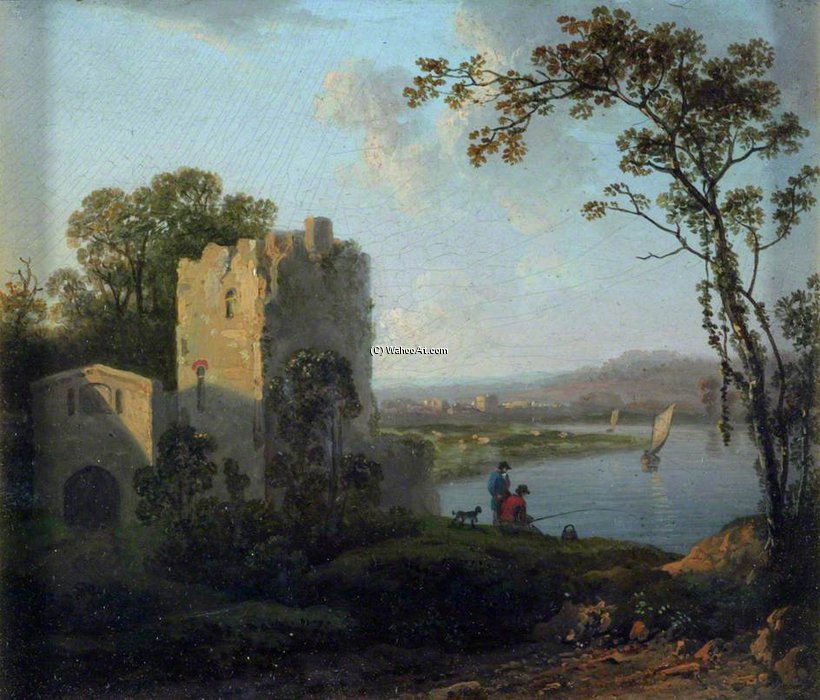 Ower On The Bank Of A River With Two Men Fishing — James Arthur O'connor