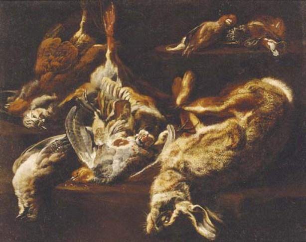 A Hunting Still Life With A Hare, Partridges, A Jay, And Other Birds On A Ledge — Jan Fyt (joannes Fijt)