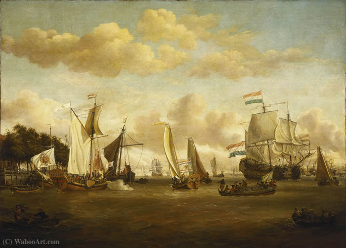 A Dutch Yacht On The River Y — Abraham Storck
