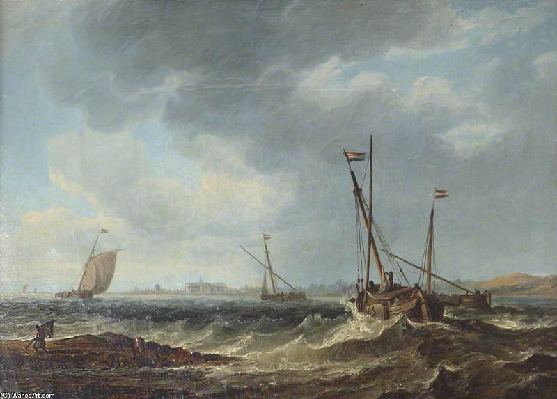 Fishing Boats On A Choppy Sea — John Wilson Carmichael