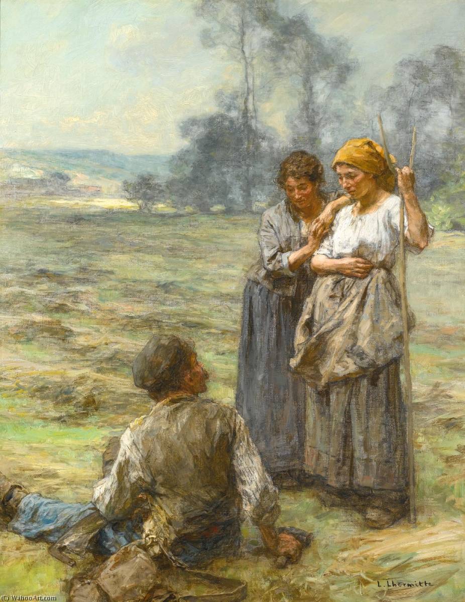 Foins, Fauchers Et Deux Femmes Le Matin — Léon Augustin L'hermitte