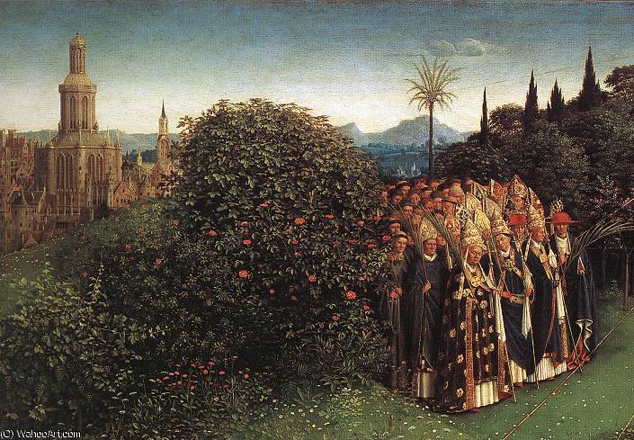 The Ghent Altarpiece Adoration Of The Lamb (detail Top Left) — Jan Van Eyck