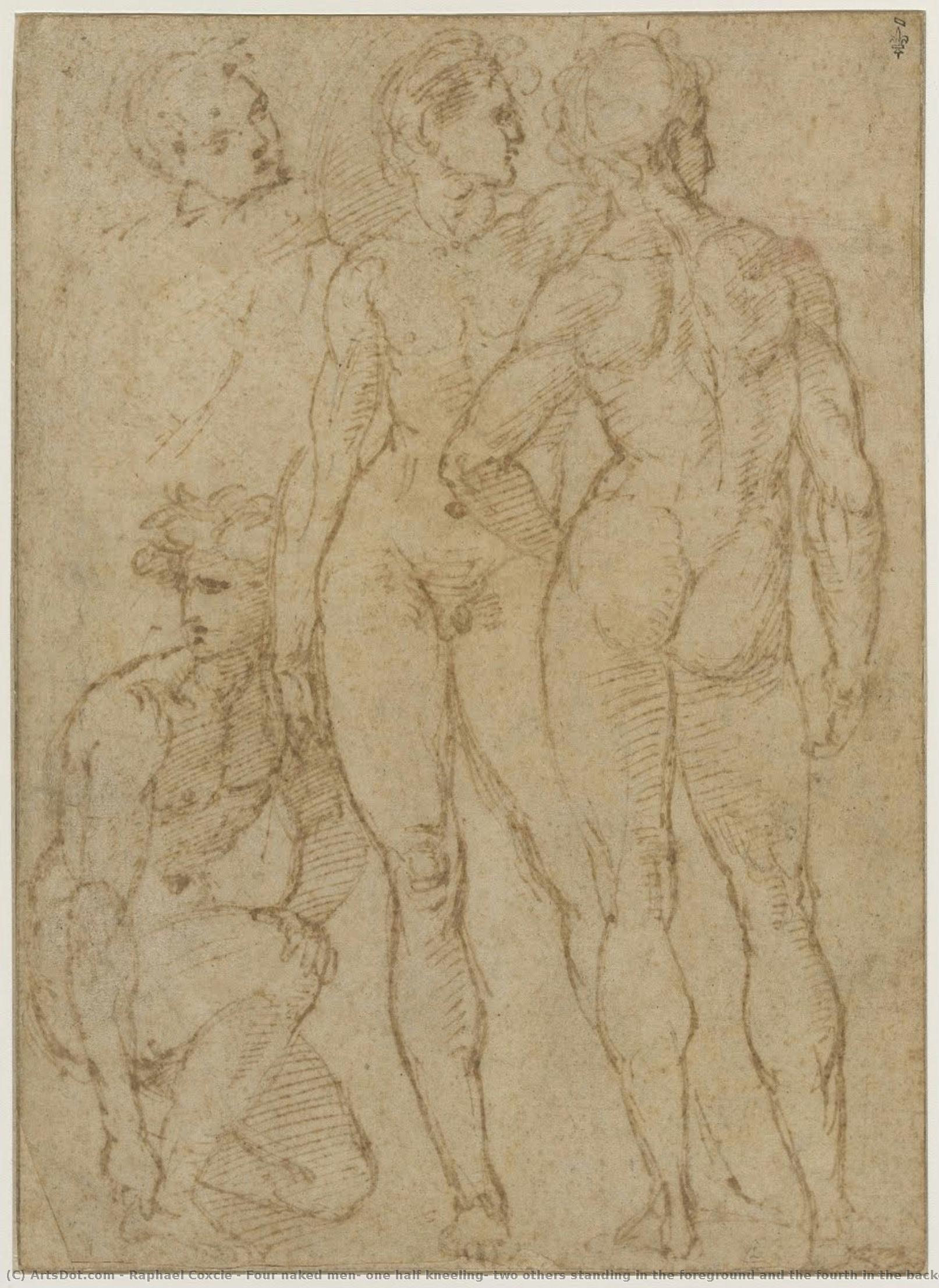 Four Naked Men, One Half Kneeling, Two Others Standing In The Foreground And The Fourth In The Background Carrying A Shield — Raphael Coxcie