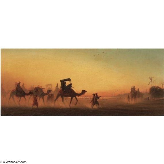 Caravane Au Coucher Du Soleil — Charles Théodore Frère Dit Frère Bey