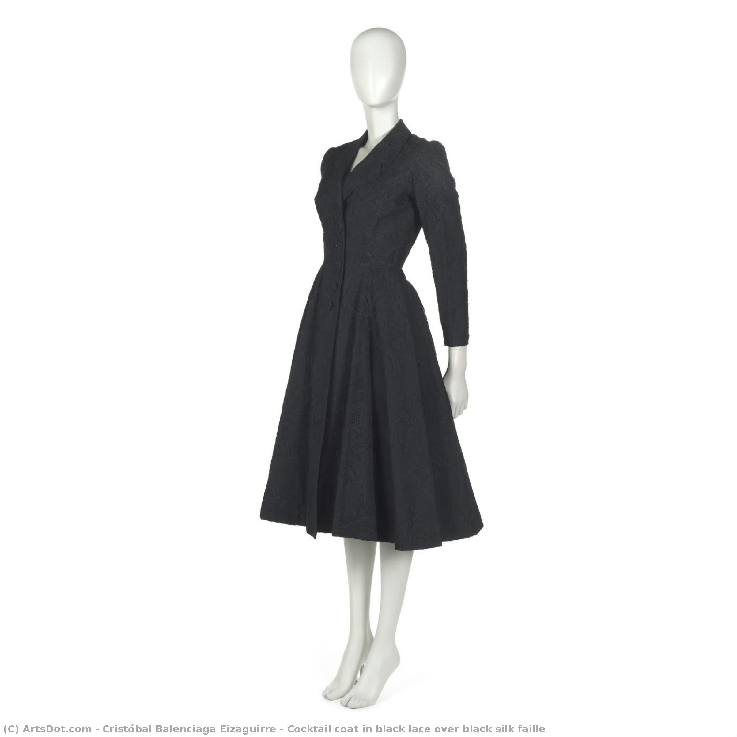 Cocktail Coat In Black Lace Over Black Silk Faille — Kristobal Balensiga Ejzagire