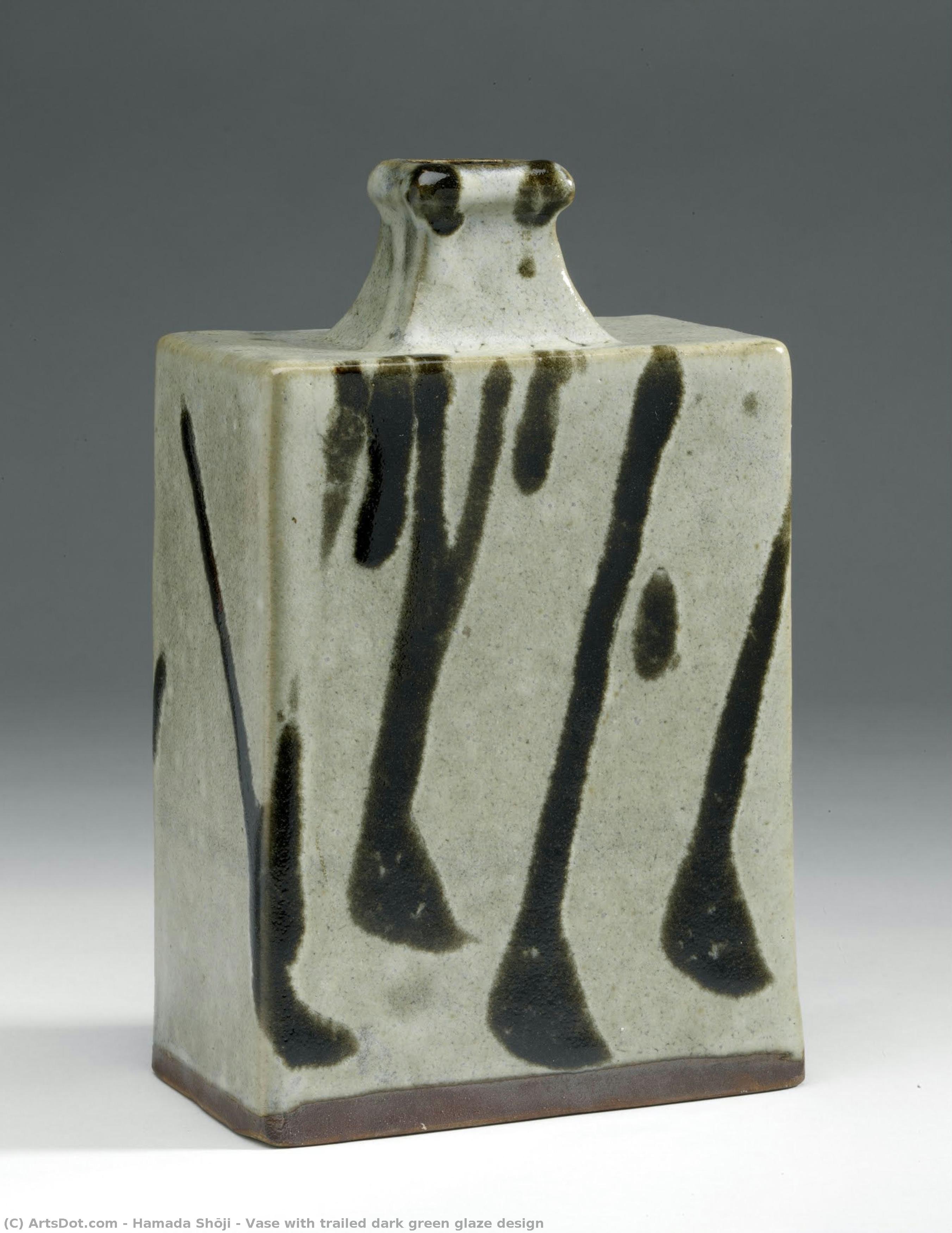 Vase With Trailed Dark Green Glaze Design — Hamada Shōji