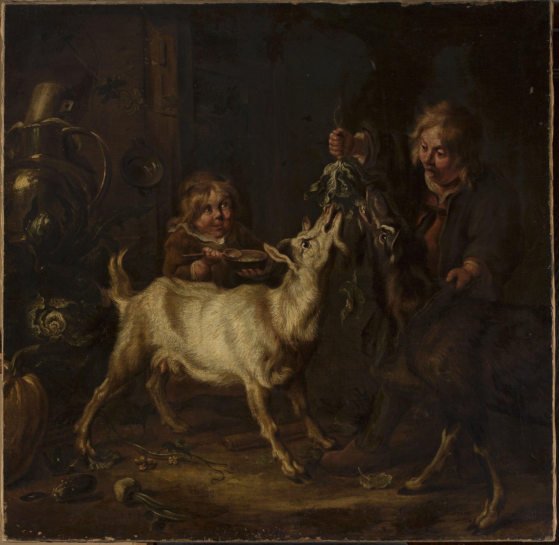 Children Feeding Goats — Johannes Hannot