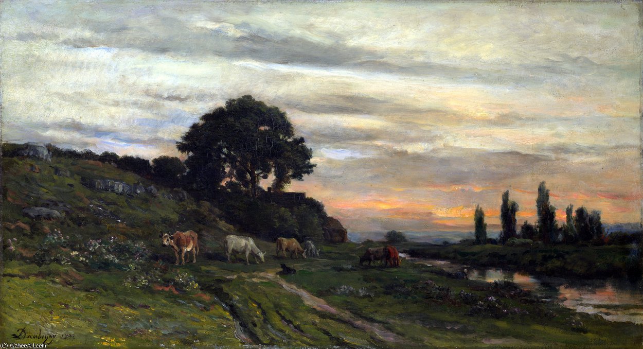 Landscape With Cattle By A Stream — Charles-françois Daubigny