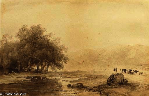 A River Landscape With Cattle On A Path — Андреас Шелфхоут