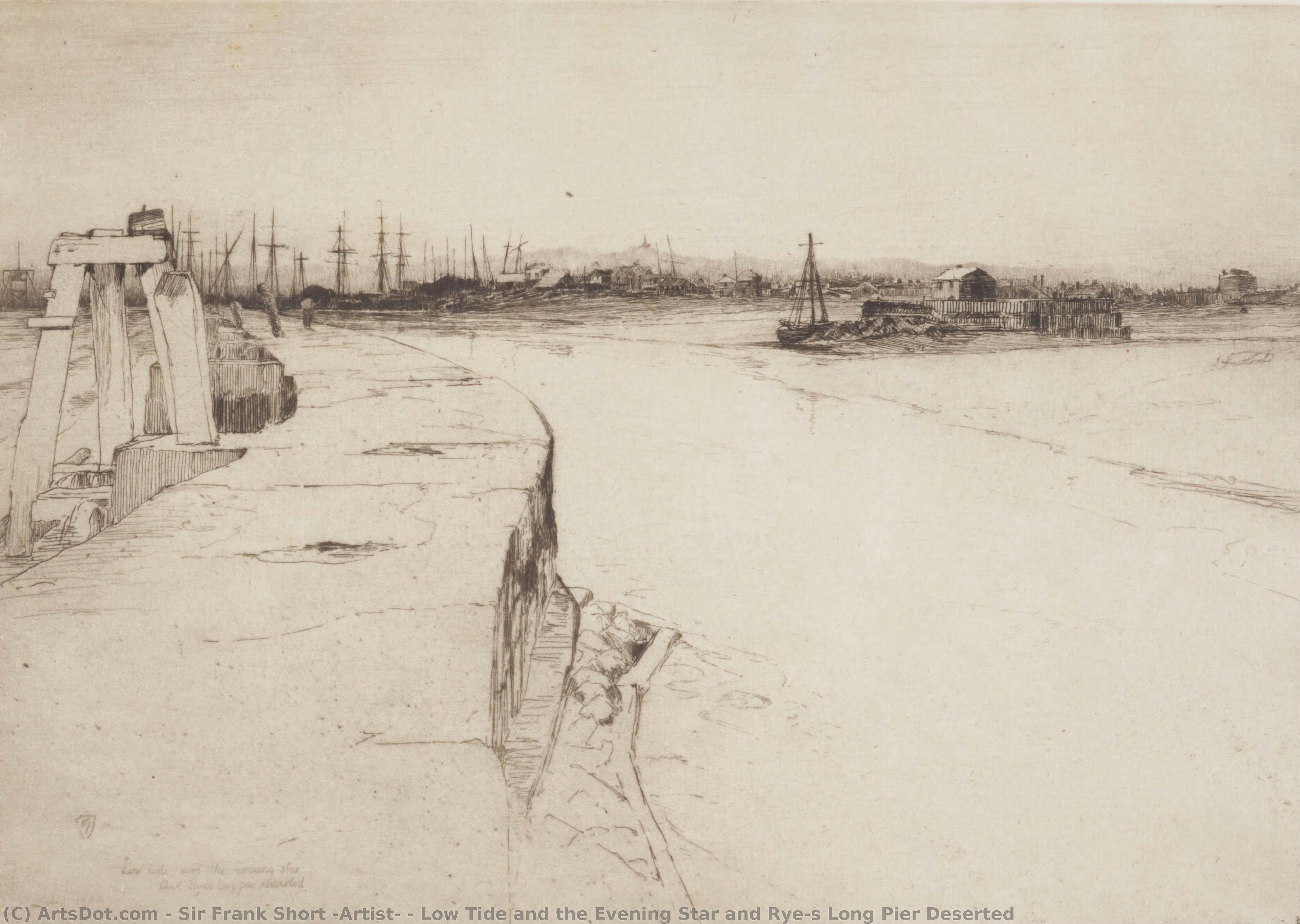 Low Tide And The Evening Star And Rye’s Long Pier Deserted — Sir Frank Short