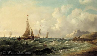 Fishing Boats Off A Rocky Coast — John James Wilson