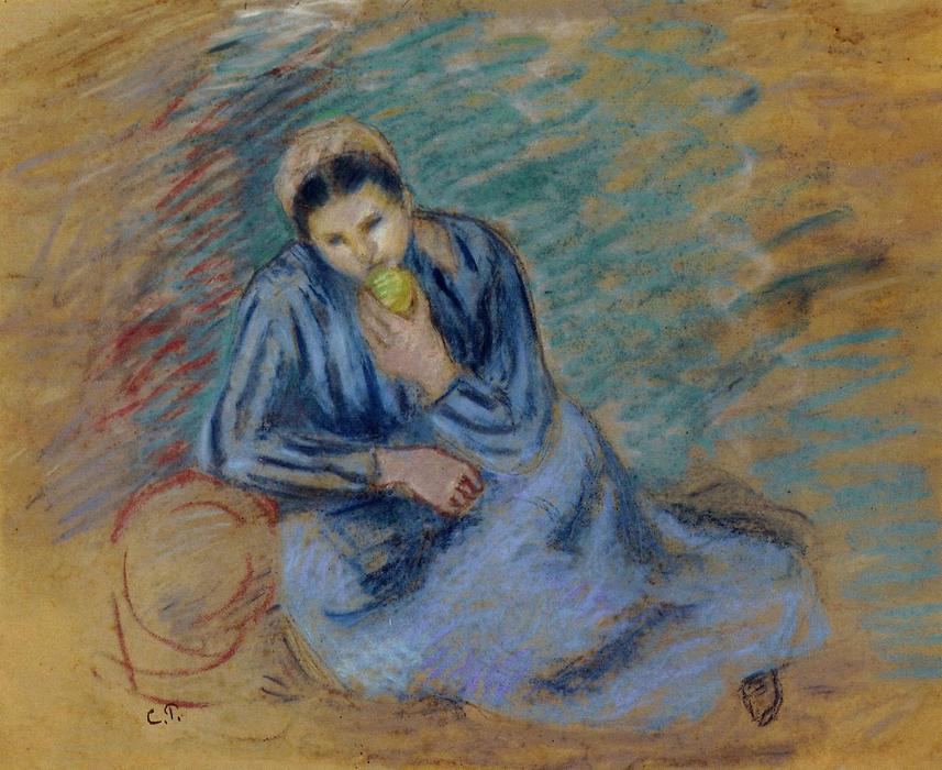Seated Peasant Woman Crunching An Apple — Camille Pissarro