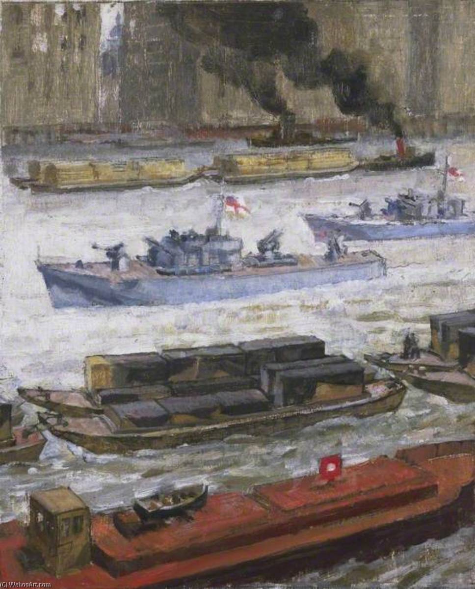 Wartime Traffic On The River Thames War Supplies At Paul's Wharf — John Edgar Platt