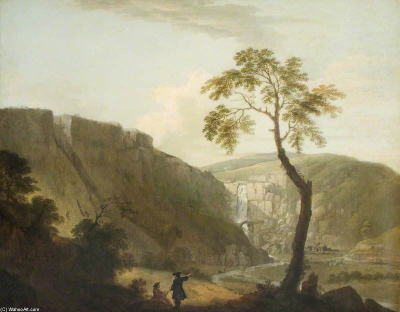 A Rocky Landscape With A Waterfall And An Artist Seated In The Foreground — Jacob More