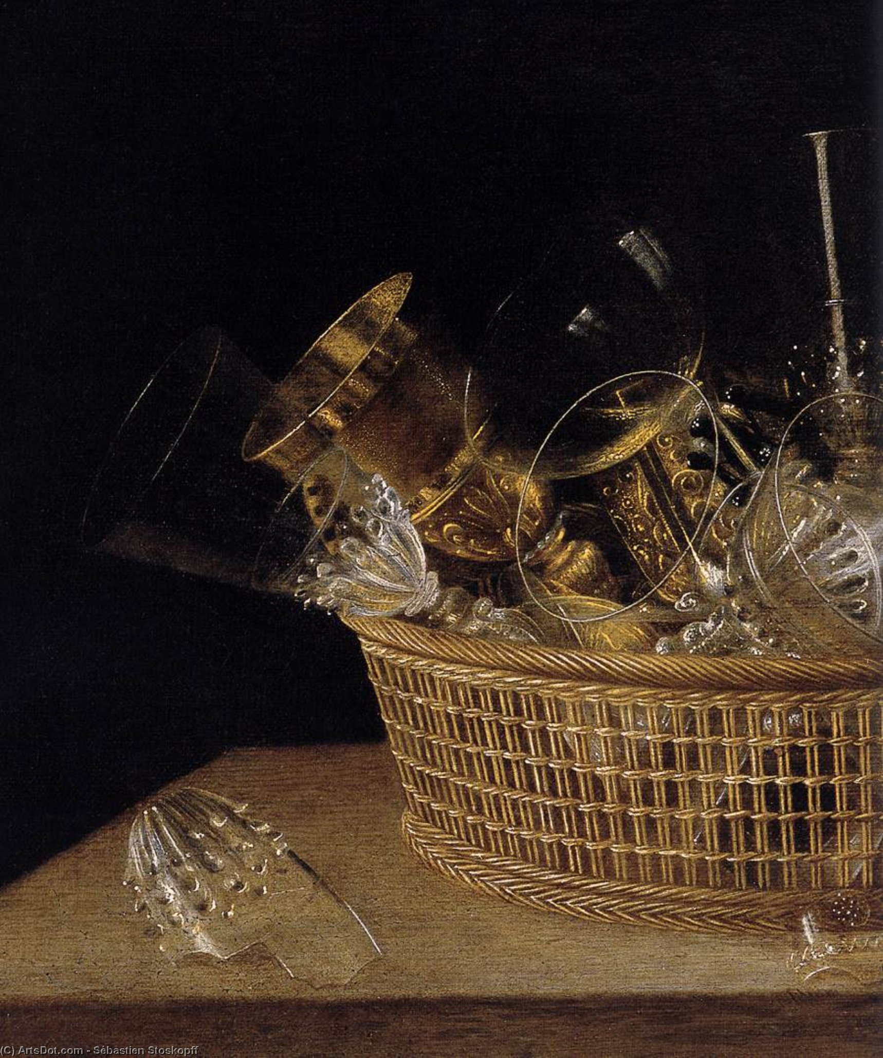 Still-life Of Glasses In A Basket (detail) — Sébastien Stoskopff