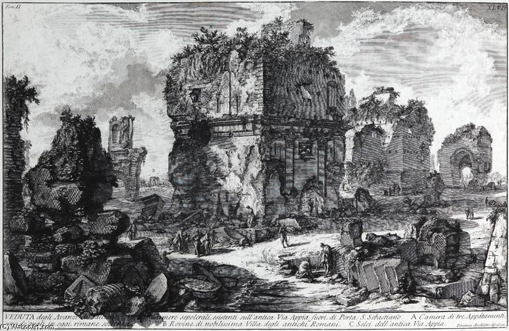 Veduta Degli Avanzi Di Alcune Camere Sepolcrali, Esistenti Sull’antica Via Appia Fuori Di Porta S. Sebastiano — Giovanni Battista Fontana