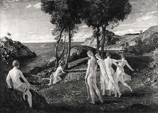 Nudes In A Landscape, (painting) — Arthur B. Davies