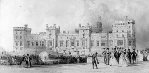 Queen Victoria And The Prince Consort With Members Of Their Staff And Household, On The Terrace At Windsor Castle — Thomas Allom