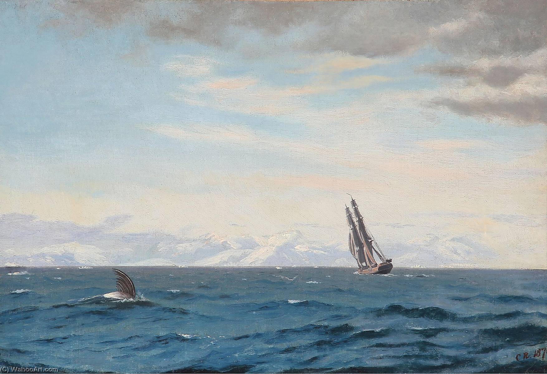 Humpback Whale And Sailing Ship In The Davis Strait — Jens Erik Carl Rasmussen