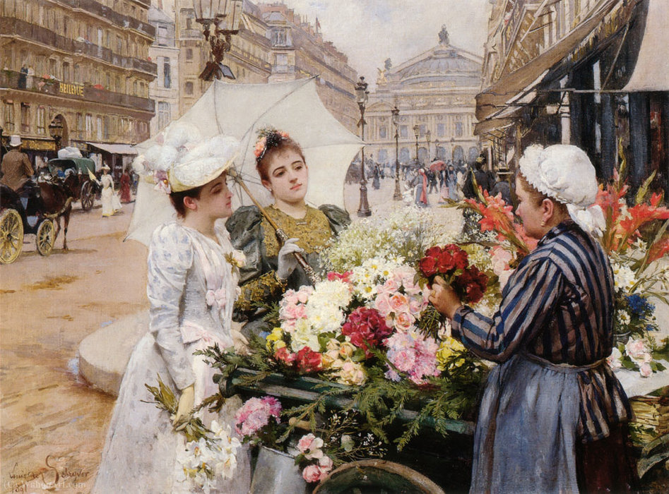 The Flower Seller Avenue De Lopera Paris — Louis Marie De Schryver