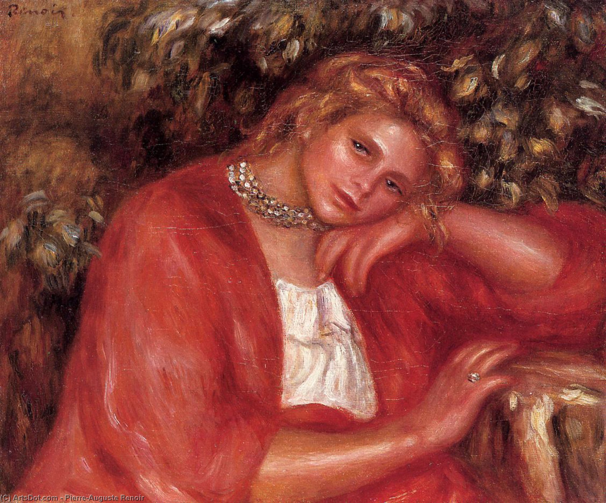 Pensive Young Woman Leaning On Her Elbow — ピエール＝オーギュスト・ルノワール