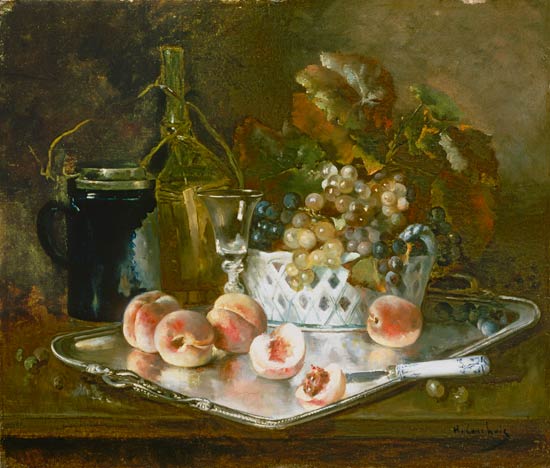 Still Life With Peaches, Grapes And Wine-glass — Eugene Henri Cauchois