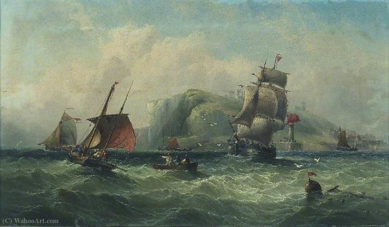 Coast Scene, Whitby, North Yorkshire, Vessel Leaving The Harbour — Henry Redmore