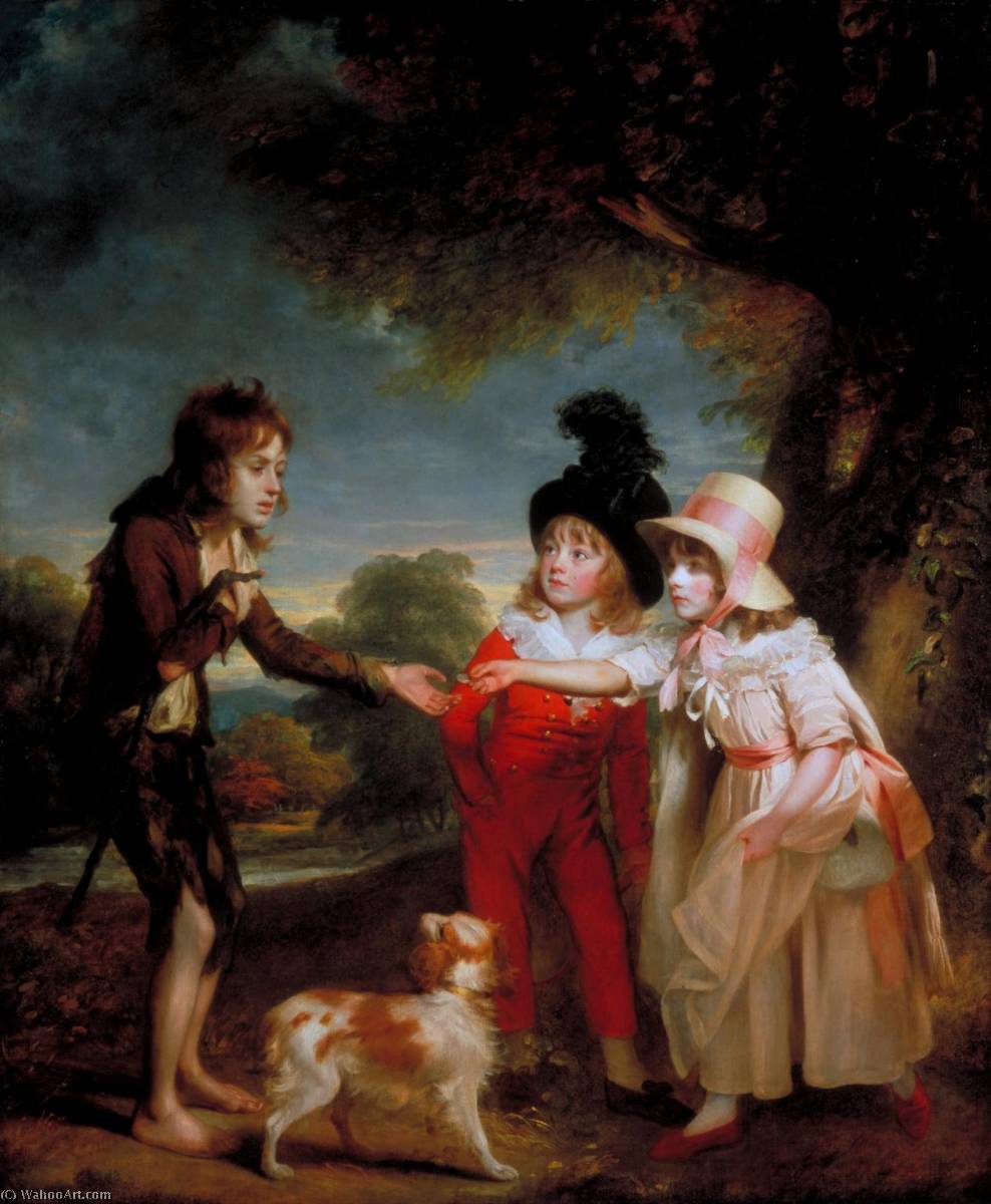 Portrait Of Sir Francis Ford’s Children Giving A Coin To A Beggar Boy — Sir William Beechey