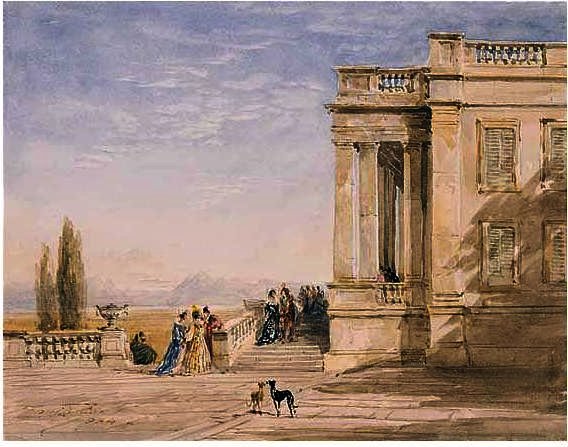 Figures On A Terrace With Greyhounds — David Cox