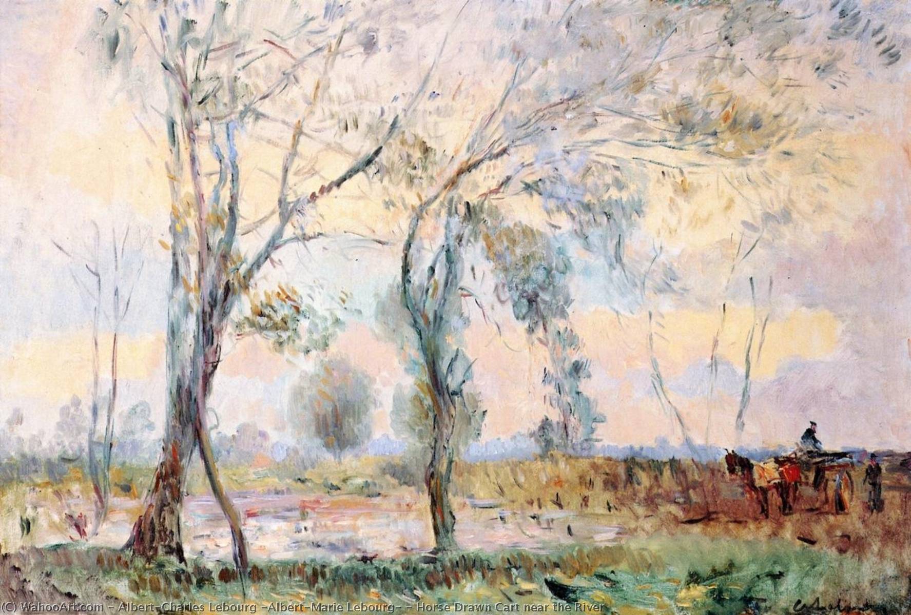 Horse Drawn Cart Near The River — Albert-charles Lebourg