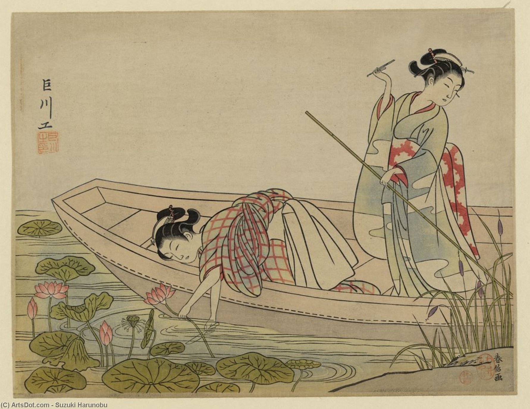 Two Women Gathering Lotus Blossoms — Suzuki Harunobu