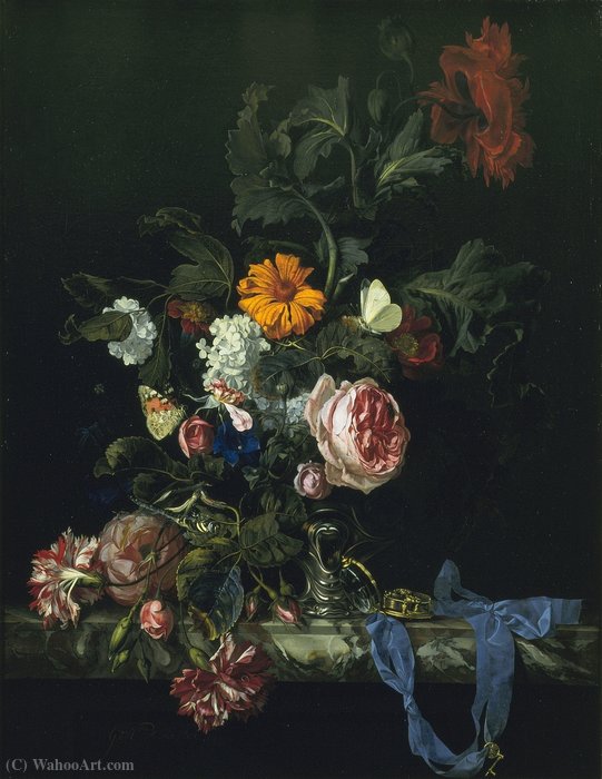 Flower Still Life With A Watch. — Johannes The Younger Lutma
