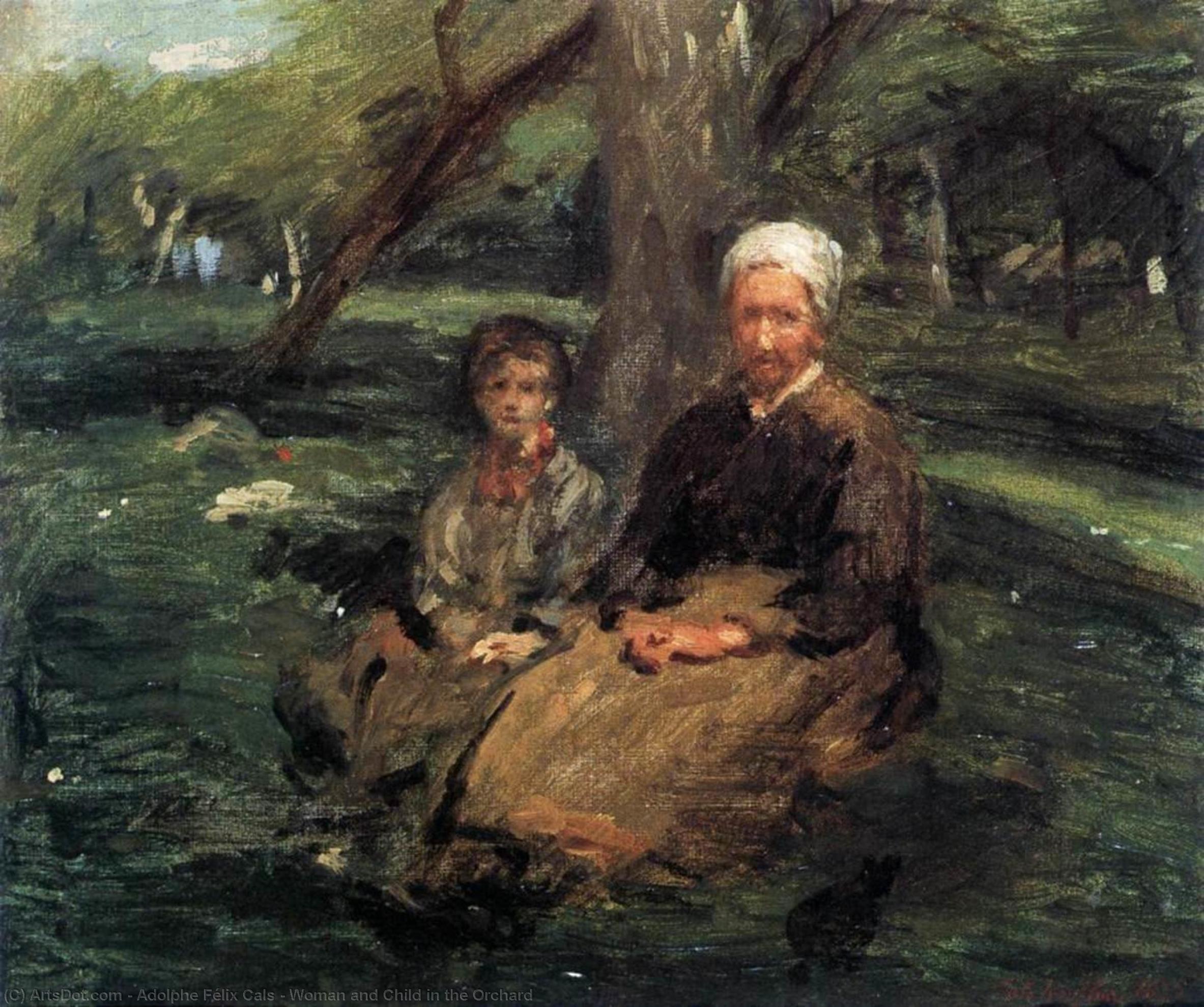 Woman And Child In The Orchard — Adolphe Félix Cals