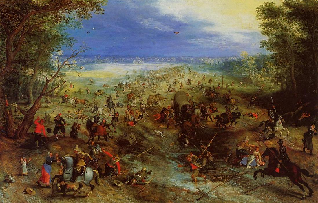 Equestrian Battle Near A Mill — Jan Brueghel The Elder