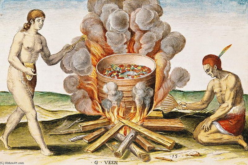 Cooking Food In A Terracotta Pot, From Admiranda Narratio... , Engraved By Gysbert Van Veen 88 Large — John White
