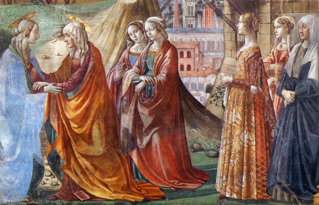 2.right Wall - Visitation (detail) — Domenico Ghirlandaio