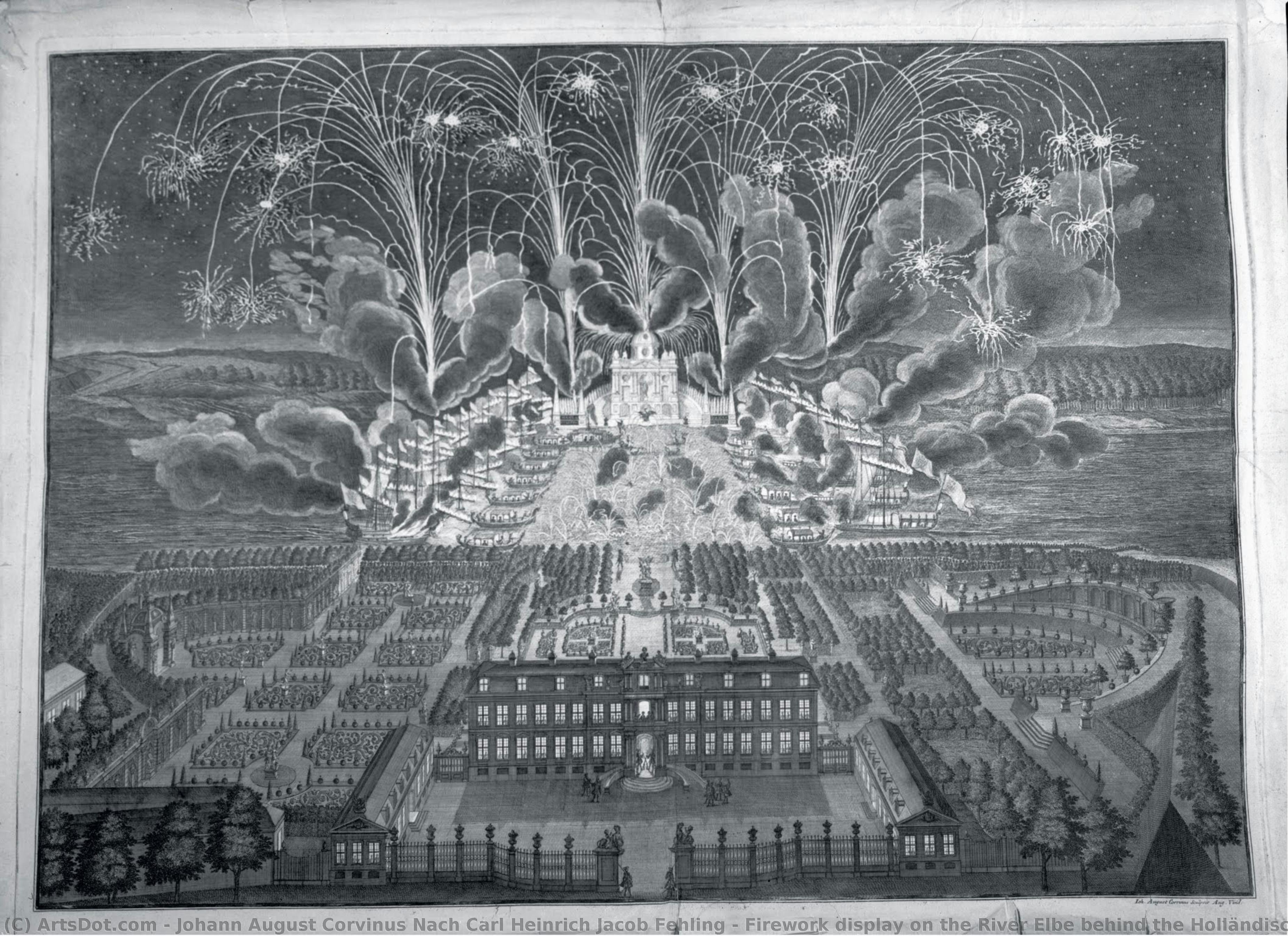 Firework Display On The River Elbe Behind The Holländisches Palais On 10 September 1719 — Johann August Corvinus Nach Carl Heinrich Jacob Fehling