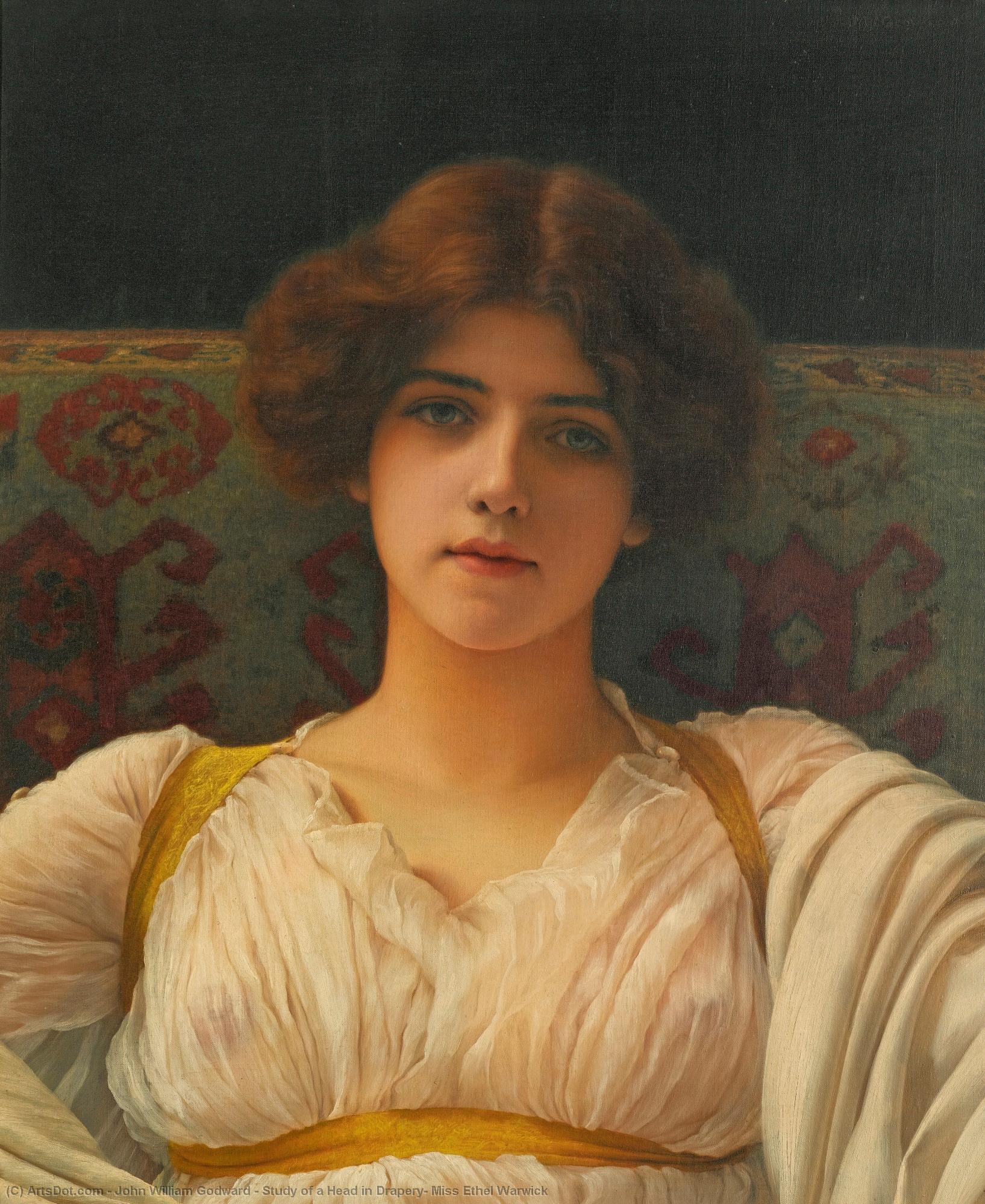 Study Of A Head In Drapery, Miss Ethel Warwick — R.b.a John William Godward