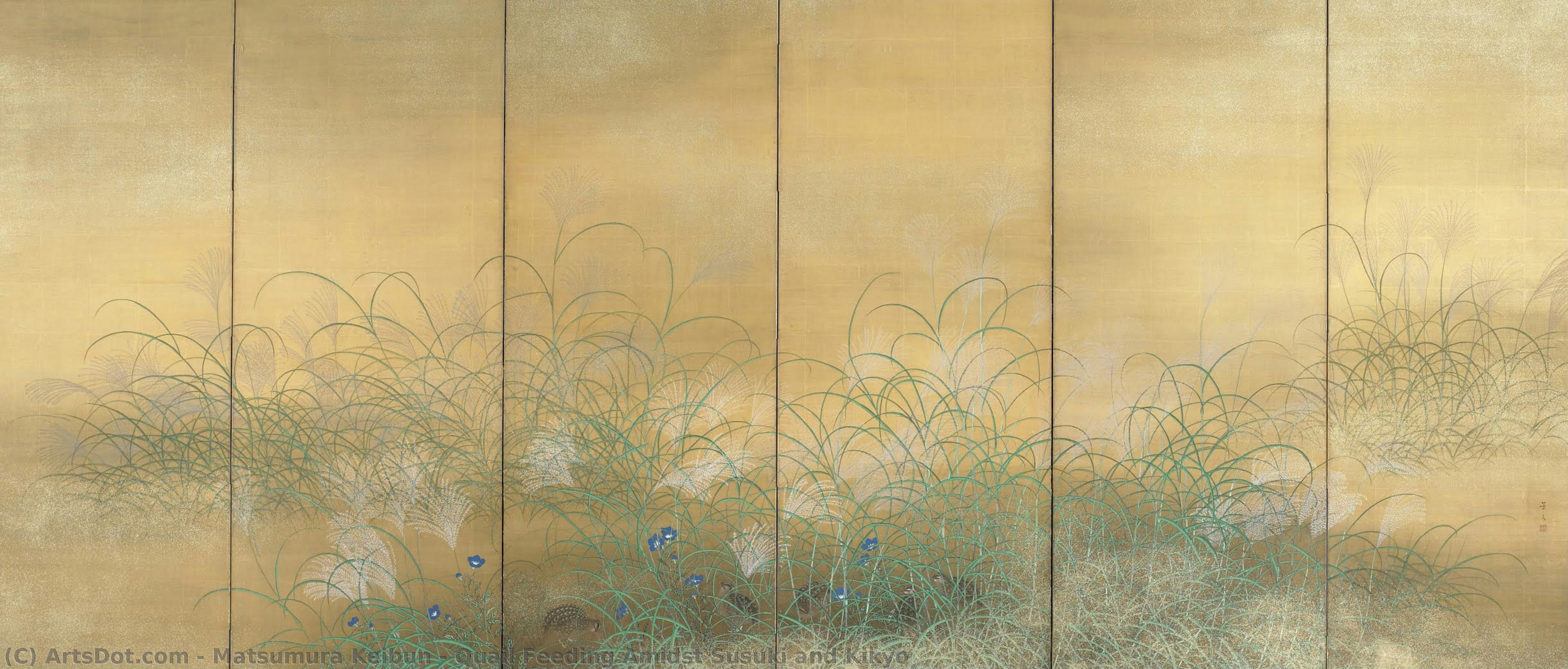 Quail Feeding Amidst Susuki And Kikyo — Matsumura Keibun