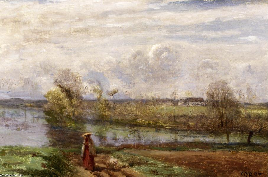 Girl Reading By The Water — Jean-baptiste-camille Corot