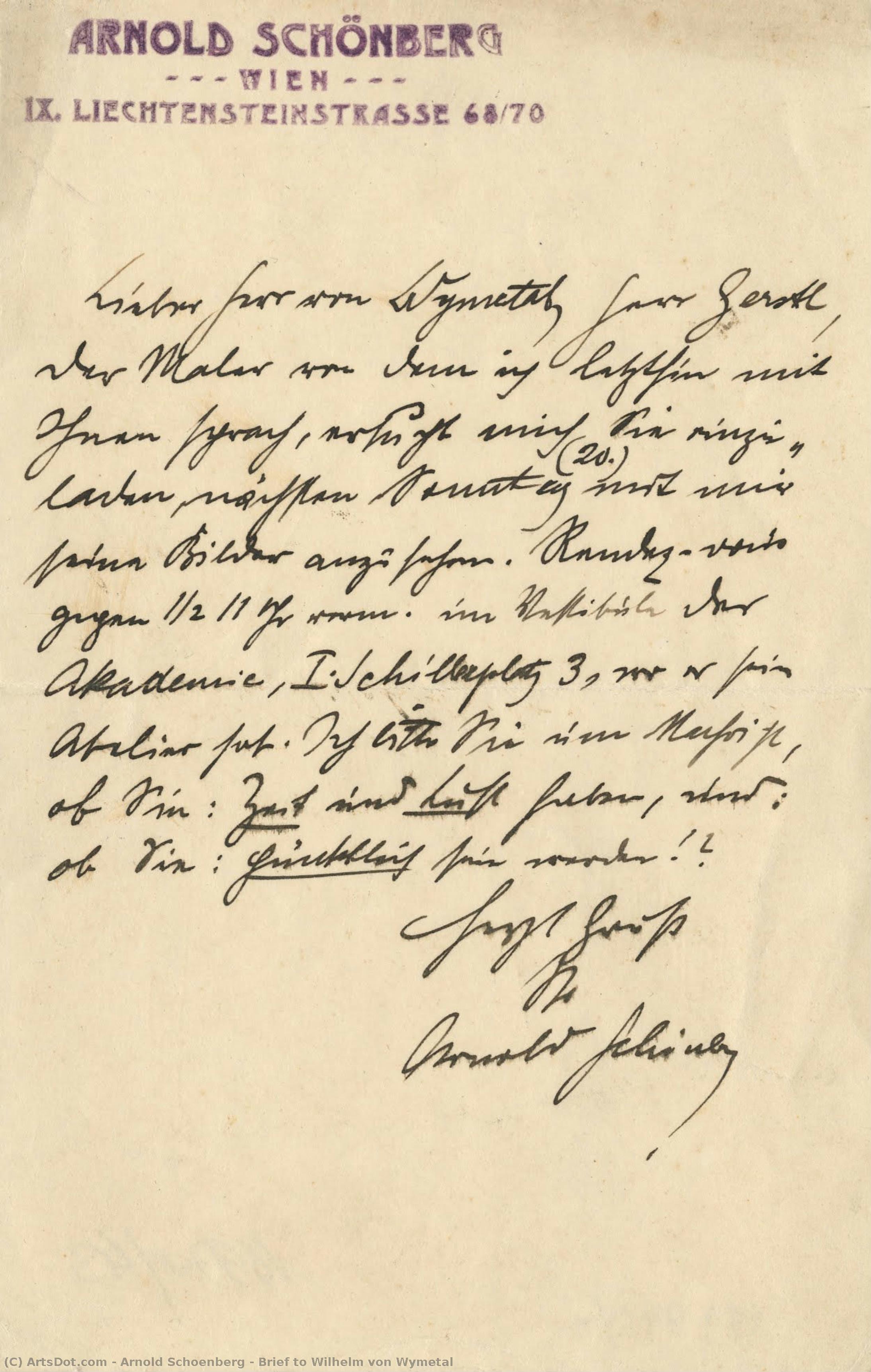 Brief To Wilhelm Von Wymetal — Arnold Schoenberg