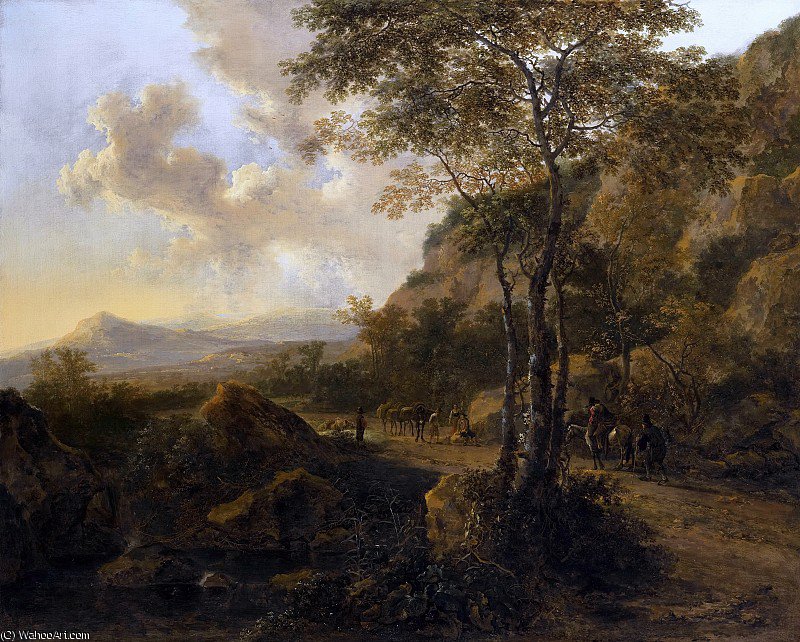 An Italianate Landscape With Travellers — Jan Bot