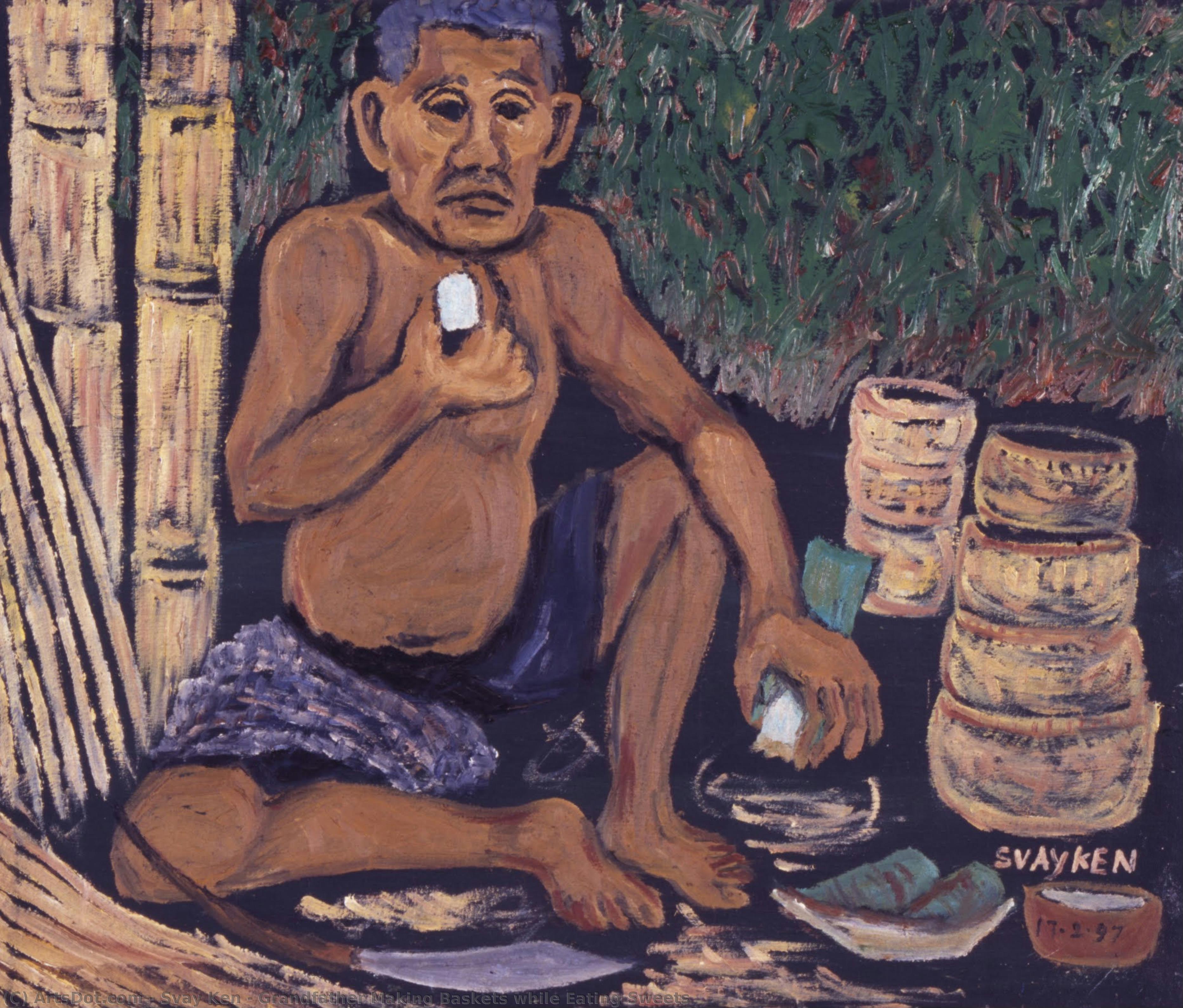 Grandfather Making Baskets While Eating Sweets — Svay Ken